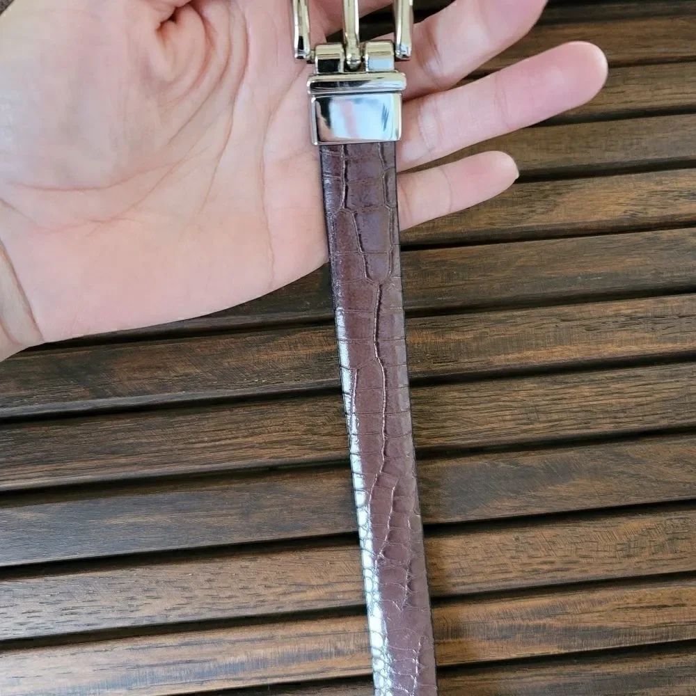 Womens small belt interchangable smooth black croc embossed brown silver buckle